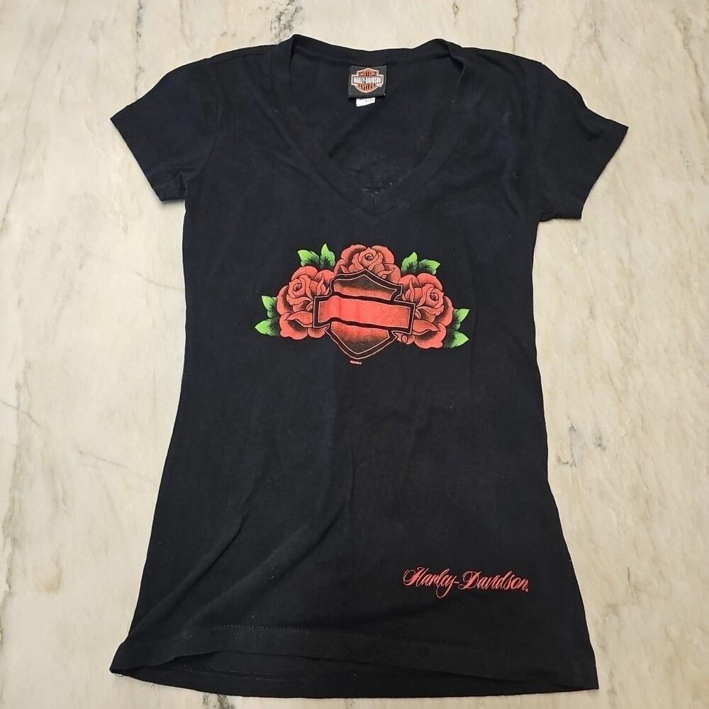 Harley-Davidson T-Shirt Women's Small Roses Graphic Big Barn Des Moines Iowa